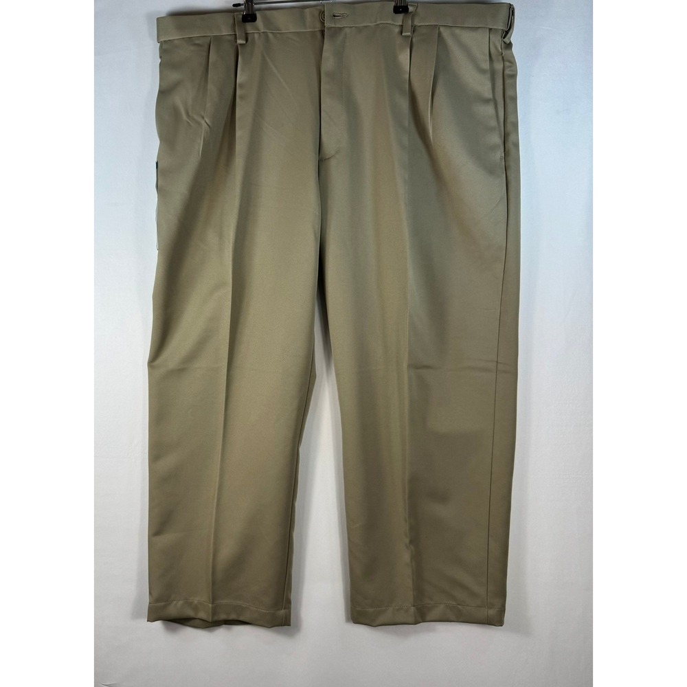 Haggar Cool 18 Mens Pleated Khaki Dress Pants 42W x 29L Classic Fit Gabardine
